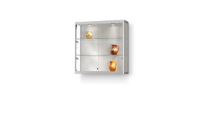 Vitrine 115 1000 silber mit LED Deckenspots und Seitenbeleuchtung