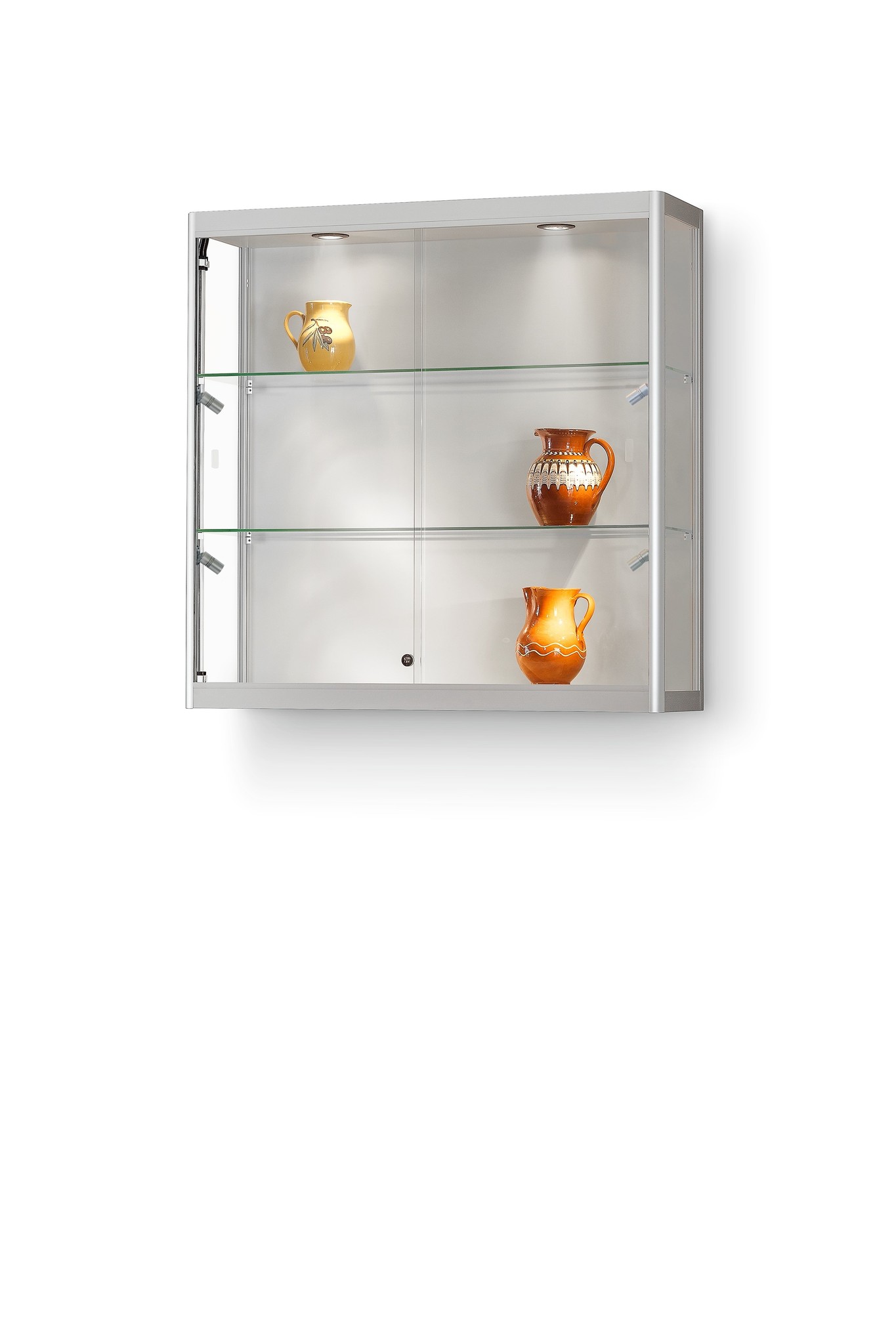 Wall display case with ceiling and side lighting SDB Showcases