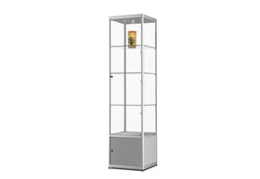 Vitrine 115 500 silber mit Unterschrank, LED Deckenspot und Seitenbeleuchtung