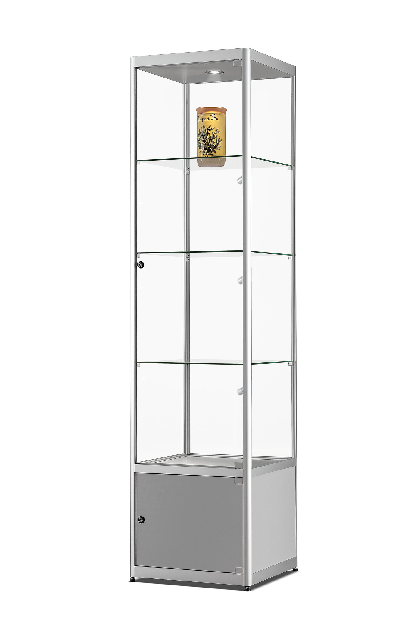 Vitrine 115 500 zilver met onderkast, LED plafondspot en  LED zijspots