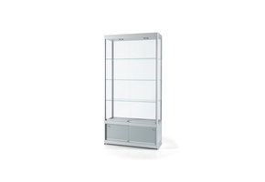 Glass display cabinet GPC 1200 silver with  LED top lights and storage