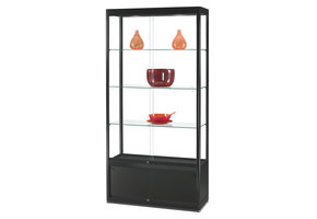 Glass display cabinet GPC 1000 black with LED top lights and storage