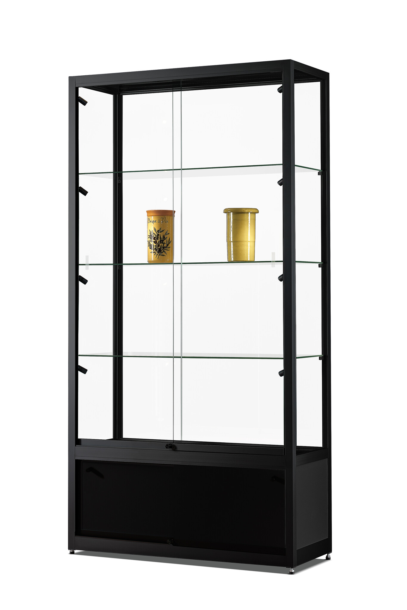 Vitrine 311 1000 zwart met onderkast en  LED zijspots