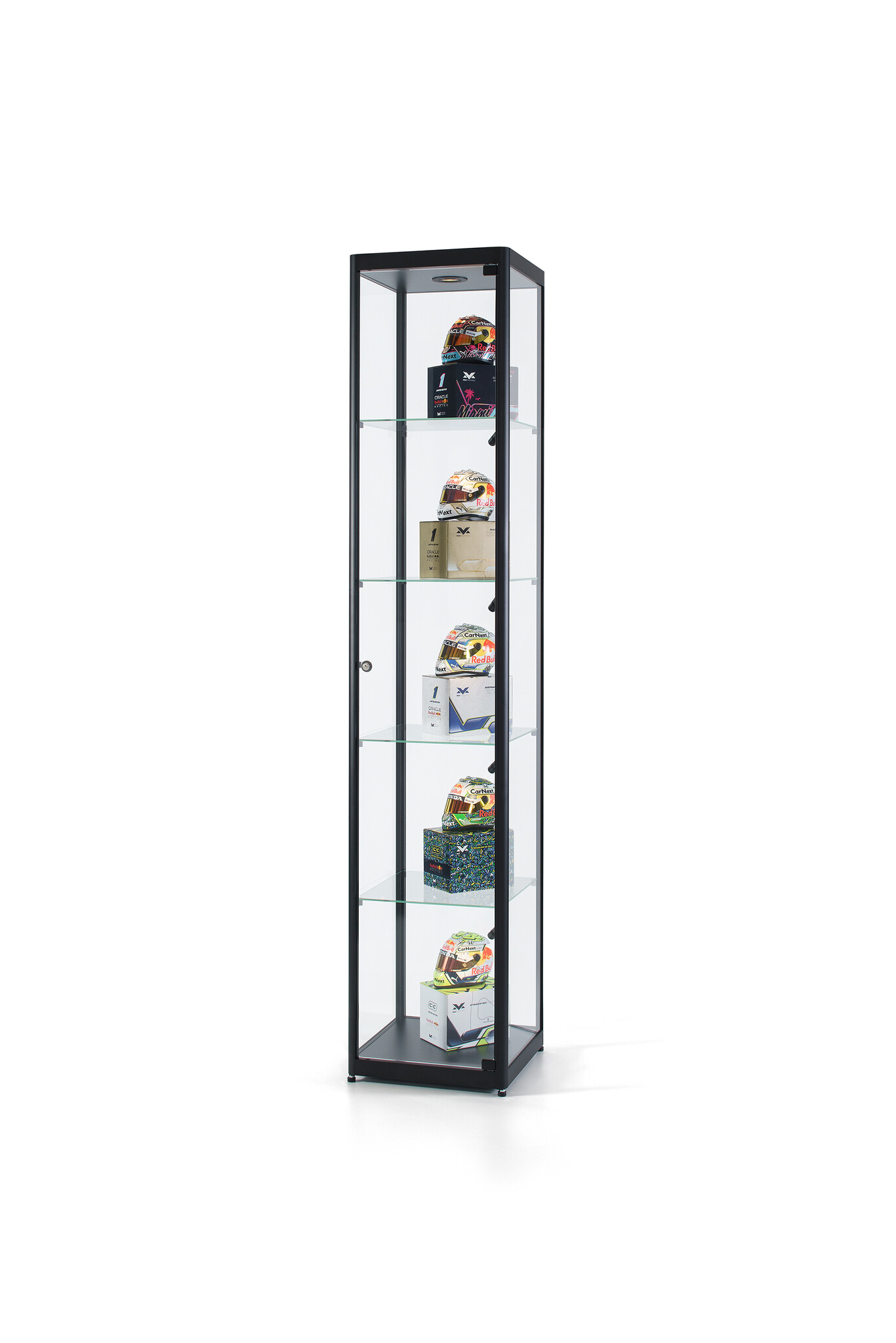 Vitrine 115 400 zwart met LED plafondspot en LED zijspots