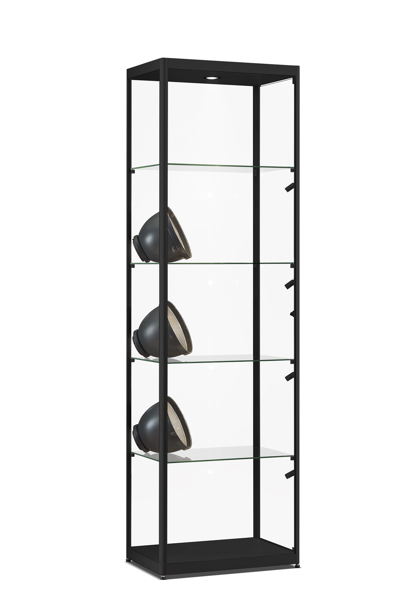 Vitrine 115 600 schwarz mit LED Deckenspot und Seitenbeleuchtung