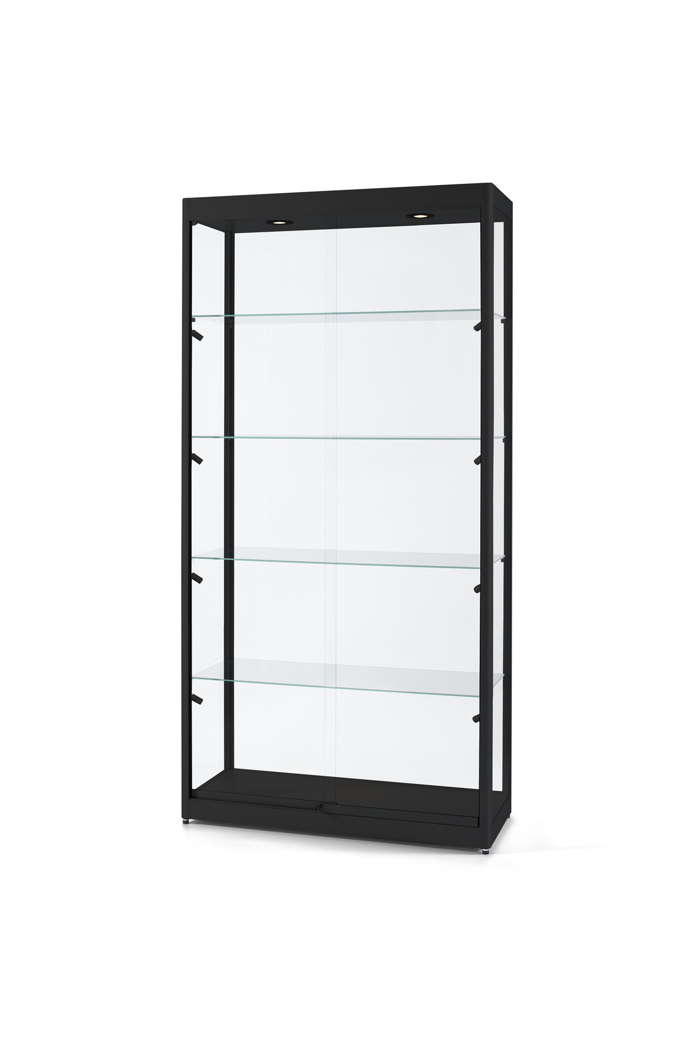 Vitrine 315 1000 schwarz mit LED Deckenspots und Seitenbeleuchtung