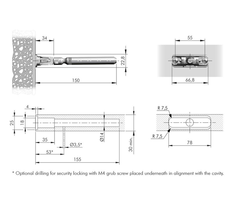 Staafplankdrager Triade voor plank maximaal 300mm diep