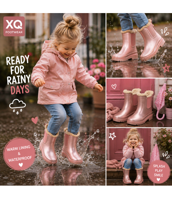 XQ KIDS RUBBER RAIN BOOTS FUR