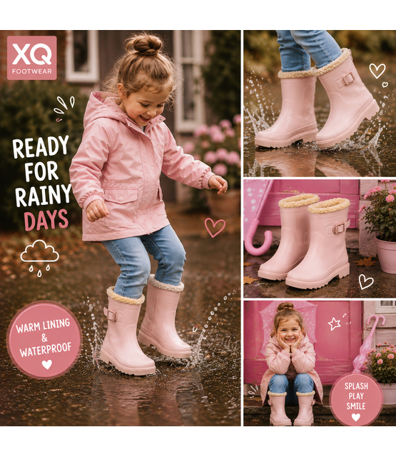XQ KIDS RUBBER RAIN BOOTS FUR