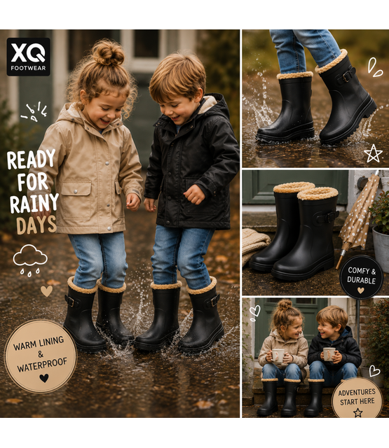 XQ KIDS RUBBER RAIN BOOTS FUR