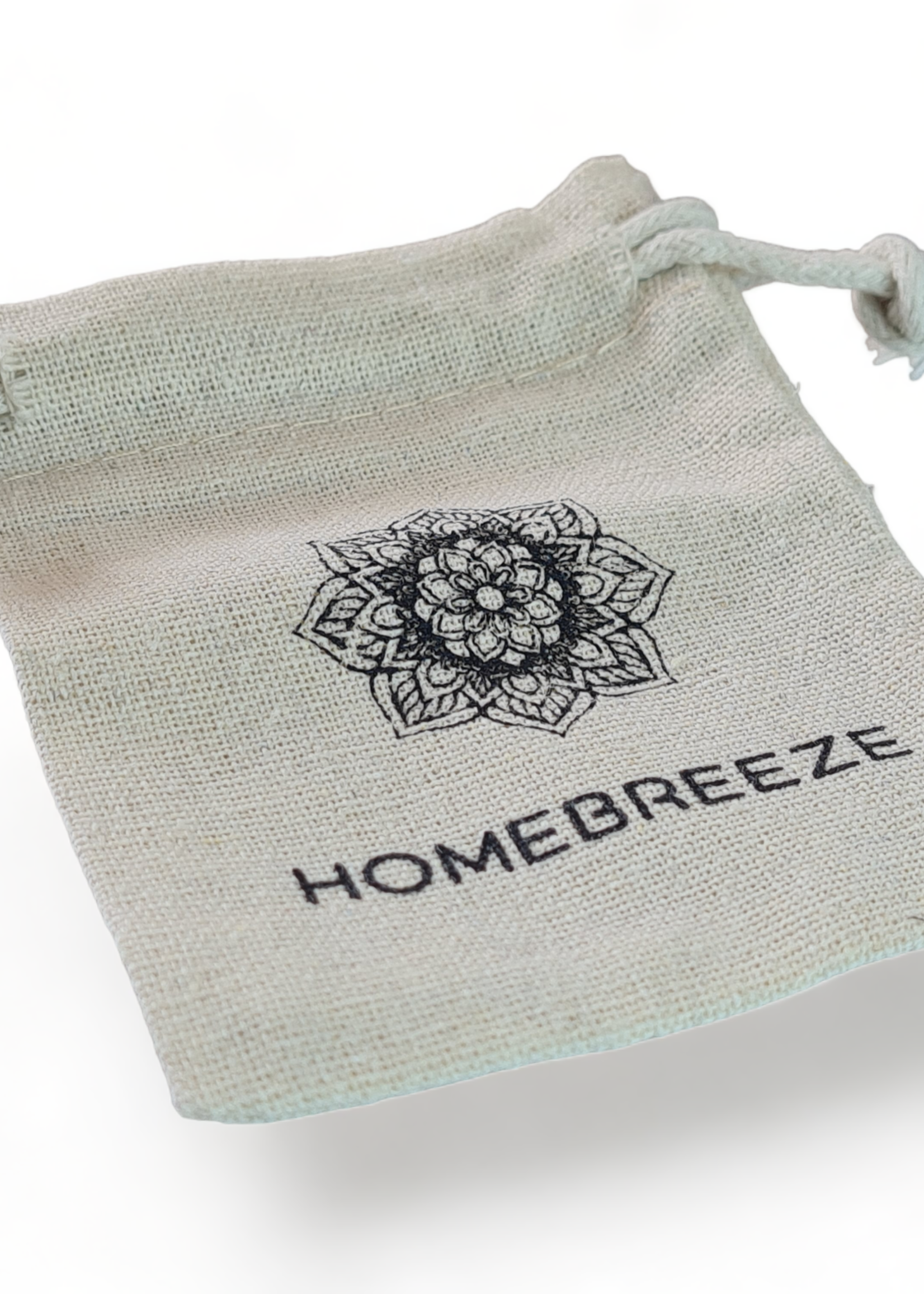 Homebreeze Jute zakje met trekkoord 8x10cm - met logo Homebreeze