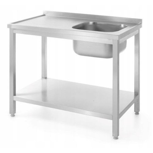 Skręcany stół ze stali nierdzewnej z jednym zlewem z półką, prawy | 1000x700x(h)850 mm