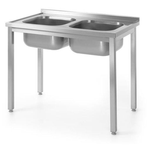 Skręcany stół ze stali nierdzewnej z dwoma zlewami  | 1000x600x(h)850 mm
