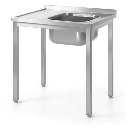 Skręcany stół ze stali nierdzewnej z jednym zlewem - prawy | 1000x600x(h)850 mm