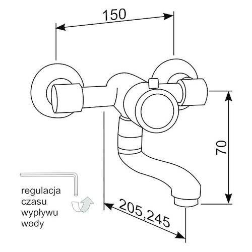 Bateria umywalkowa czasowa ścienna jednouchwytowa z wylewką obrotową 160 lub 200 mm