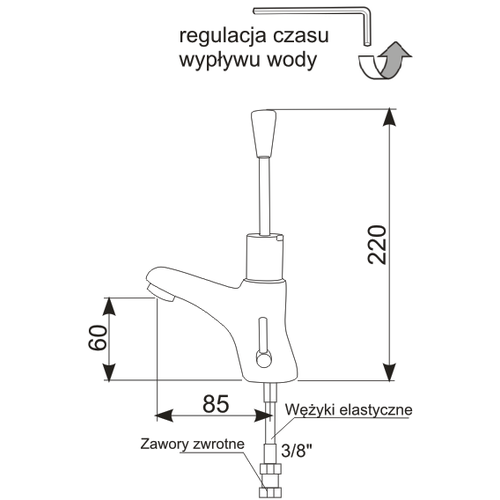 Bateria umywalkowa czasowa stojąca jednouchwytowa z dźwignią, przyłącze 3/8'', wysokość 220 mm