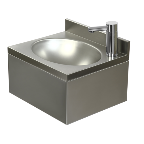 Umywalka 400x350x(h)220 mm, odpływ centralny z baterią elektryczną zasilaną zasilaczem 230/6V i mieszaczem