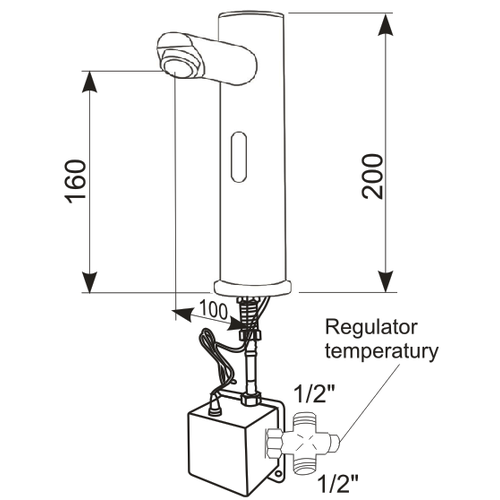 Bateria umywalkowa bezdotykowa stojąca z regulatorem temperatury, przyłącze 1/2''