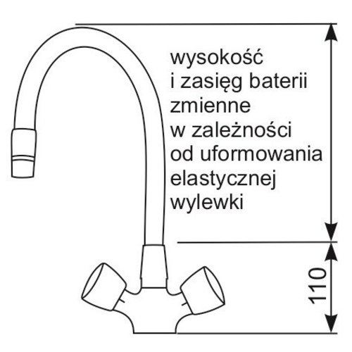 Bateria zlewozmywakowa stojąca z pokrętłami z elastyczną wylewką w różnych kolorach o długości 530 mm