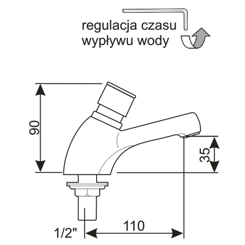 Bateria umywalkowa czasowa stojąca jednouchwytowa, przepływ wody 7 L / min., przyłącze 1/2''