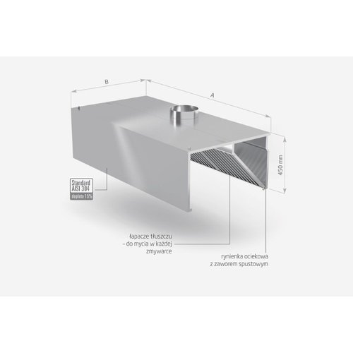 INOXI Okap przyścienny skrzyniowy ze stali nierdzewnej | 1200x1000x(h)450 mm