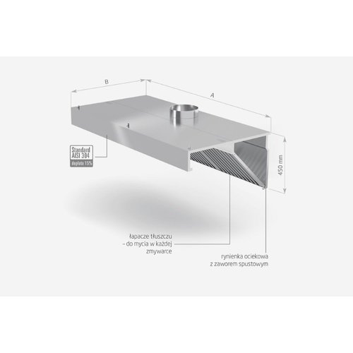 INOXI Okap przyścienny skośny ze stali nierdzewnej | 1100x1100x(h)450 mm