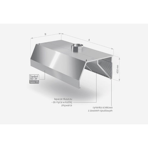 INOXI Okap przyścienny trapezowy ze stali nierdzewnej | 1000x900x(h)450 mm