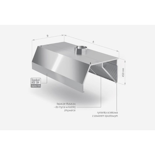 Okap przyścienny trapezowy ze stali nierdzewnej | 1800x800x(h)450 mm