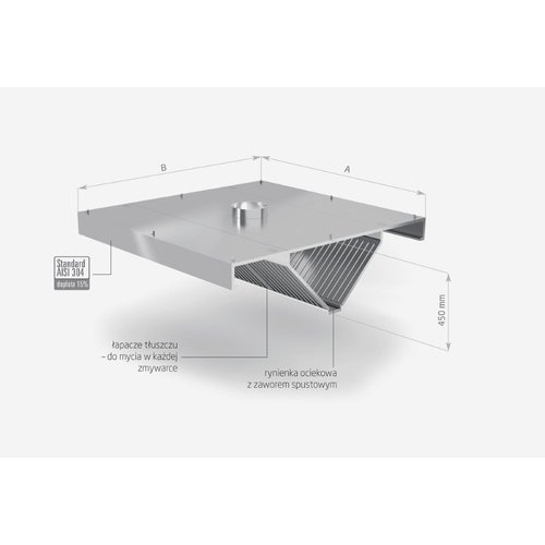 INOXI Okap centralny skośny ze stali nierdzewnej | 1000x2000x(h)450 mm