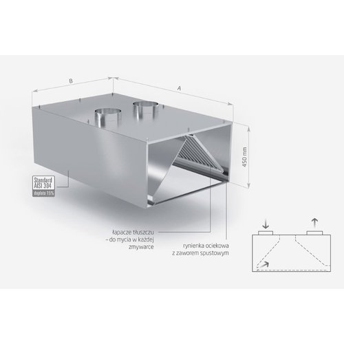 Okap przyścienny indukcyjny ze stali nierdzewnej | 1200x1000x(h)450 mm