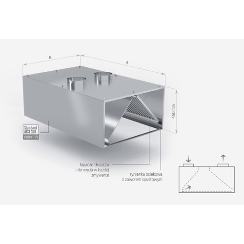 INOXI Okap przyścienny indukcyjny ze stali nierdzewnej | 1200x1100x(h)450 mm