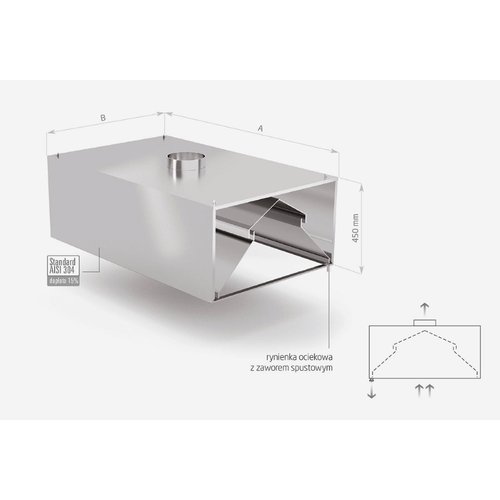 Okap kondensacyjny ze stali nierdzewnej | 1100x1400x(h)450 mm