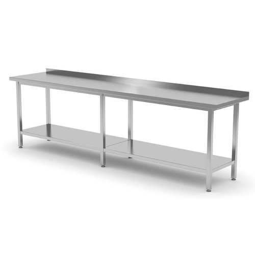 INOXI Stół przyścienny ze stali nierdzewnej z półką | 2800x700x(h)850 mm