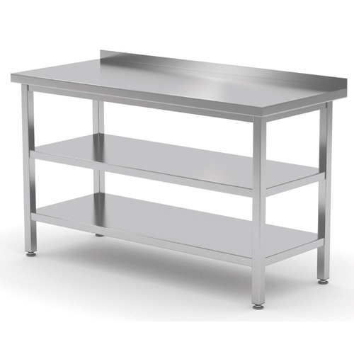 Stół przyścienny ze stali nierdzewnej z dwiema półkami | 1000x600x(h)850 mm