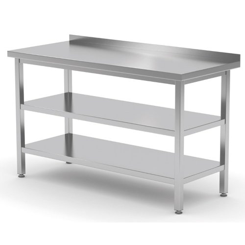 INOXI Stół przyścienny ze stali nierdzewnej z dwiema półkami | 1700x700x(h)850 mm