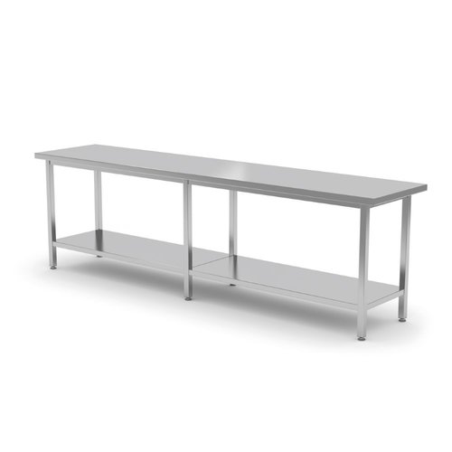 INOXI Stół centralny ze stali nierdzewnej z półką | 2000x800x(h)850 mm
