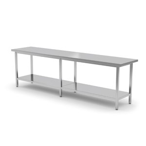 INOXI Stół centralny ze stali nierdzewnej z półką | 2800x700x(h)850 mm