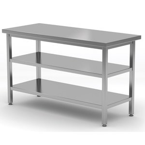 INOXI Stół centralny ze stali nierdzewnej z dwiema półkami | 1600x800x(h)850 mm