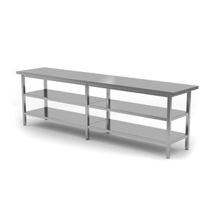 INOXI Stół centralny ze stali nierdzewnej z dwiema półkami | 2800x700x(h)850 mm
