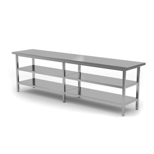 INOXI Stół centralny ze stali nierdzewnej z dwiema półkami | 2800x700x(h)850 mm
