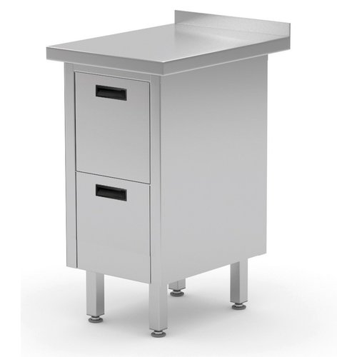 INOXI Stół przyścienny ze stali nierdzewnej z dwiema szufladami | 430x600x(h)850 mm INOXI Stół przyścienny ze stali nierdzewnej z dwiema szufladami | 430x600x(h)850 mm
