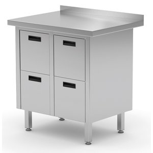INOXI Stół przyścienny ze stali nierdzewnej z czterema szufladami | 830x600x(h)850 mm