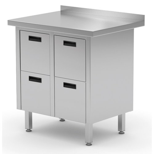 INOXI Stół przyścienny ze stali nierdzewnej z czterema szufladami | 830x600x(h)850 mm