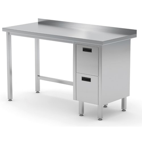 INOXI Stół przyścienny ze stali nierdzewnej, szafka z dwiema szufladami - szuflady po prawej stronie | 1700x600x(h)850 mm