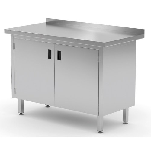Stół przyścienny ze stali nierdzewnej, szafka z drzwiami na zawiasach | 800x600x(h)850 mm