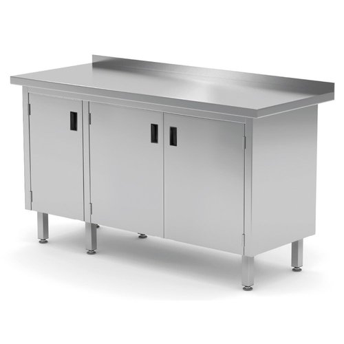 INOXI Stół przyścienny ze stali nierdzewnej, szafka z drzwiami na zawiasach | 1400x600x(h)850 mm INOXI Stół przyścienny ze stali nierdzewnej, szafka z drzwiami na zawiasach | 1400x600x(h)850 mm