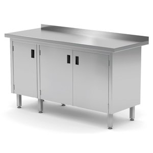 Stół przyścienny ze stali nierdzewnej, szafka z drzwiami na zawiasach | 1500x700x(h)850 mm