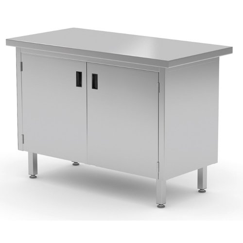 INOXI Stół centralny przelotowy ze stali nierdzewnej z drzwiami na zawiasach | 900x600x(h)850 mm