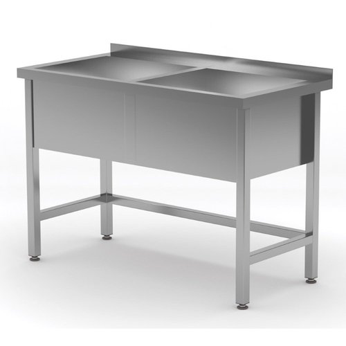Stół ze stali nierdzewnej z basenem dwukomorowym - wysokość komory h = 300 mm | 1200x600x(h)850 mm