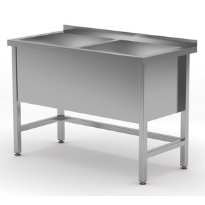 Stół ze stali nierdzewnej z basenem dwukomorowym - wysokość komory h = 400 mm | 1400x700x(h)850 mm